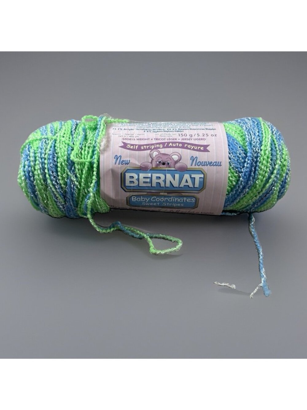 Bernat Baby Coordinates Yarn Sweet Stripes, 5.25 oz, “SPLASH Stripes” Blue/Green